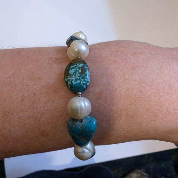 Vintage Pearl and Turquoise Nugget Bracelet - Picture 7 of 7